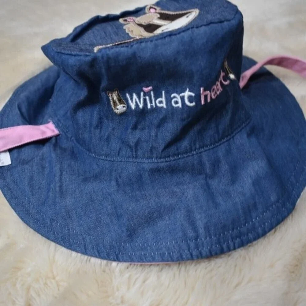 Girls  Horse Reversable Bucket Hat Pink Blue Summer Beach Sun Cap